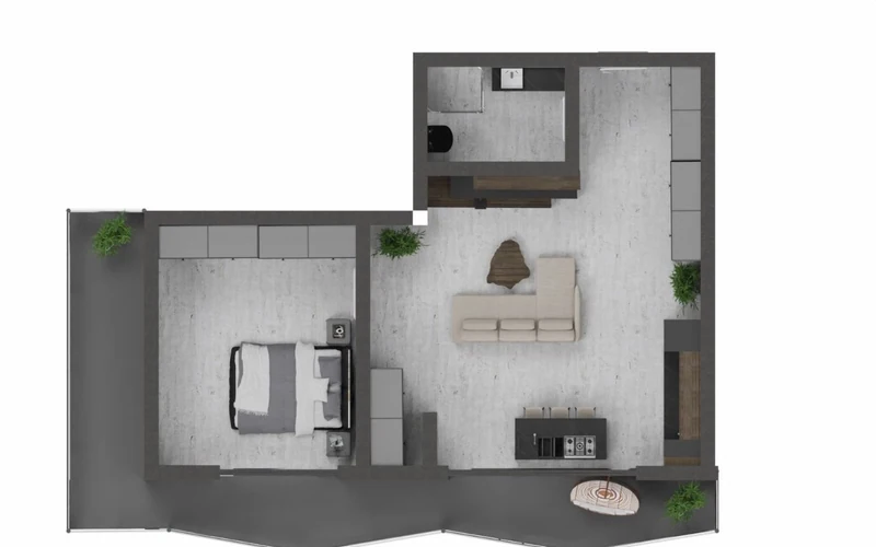 Plan de compartimentare pentru tipologia apartamentului cu 2 camere nr. 81 din O.B.A. Tower