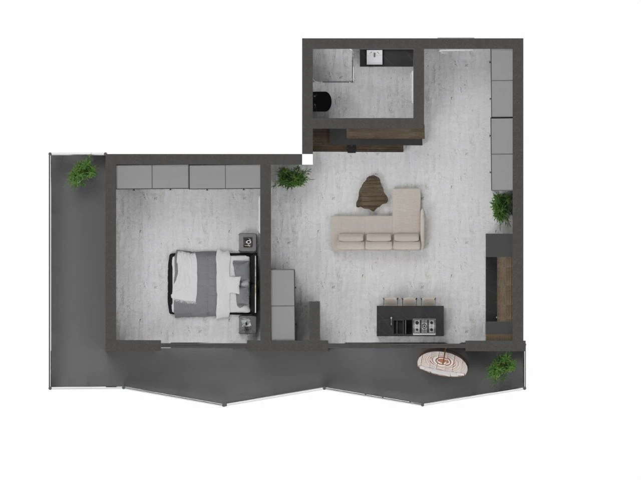 Plan de compartimentare pentru tipologia apartamentului cu 2 camere nr. 81 din O.B.A. Tower